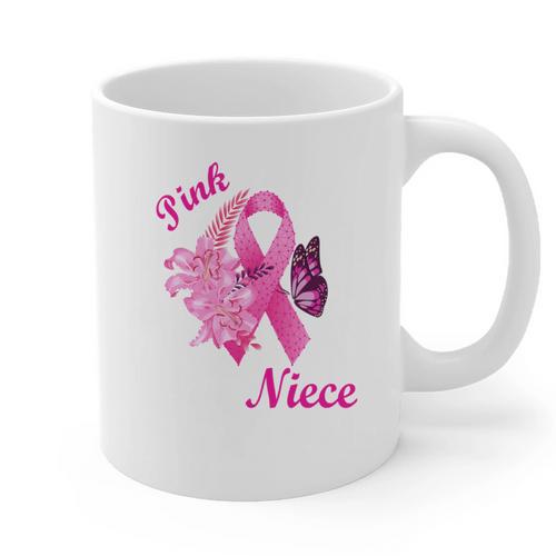 I Wear Pink In Memory Of My Niece Breast Cancer Awareness Graphic Print Coffee Mug - Easessy
