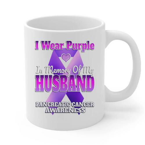 I Wear Purple In Memory Of My Husband Pancreatic Cancer Premium Tri-Blend Graphic Print Coffee Mug - Easessy