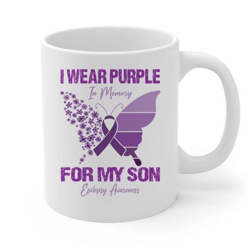 I Wear Purple In Memory For My Son Epilepsy Awareness Ribbon Graphic Print Coffee Mug - Easessy