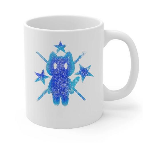 Yk2 Grunge Earthy Blue Cat With Stars Tomboy 90s Nostalgia Premium Tri-Blend Graphic Print Coffee Mug - Figerry