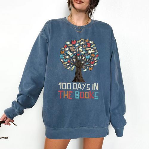 100 Days In The Books Tree Reading Teacher Student 100th Day Comfort Colors Sweatshirt - Bookorys