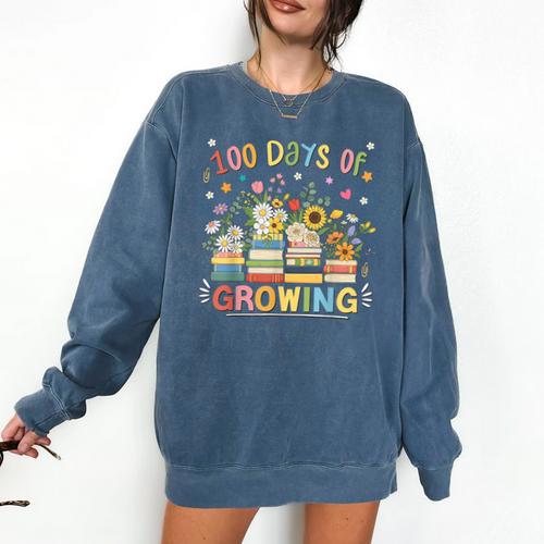 100th Day Of School Teacher Floral Books 100 Days Of Growing Comfort Colors Sweatshirt - Bookorys