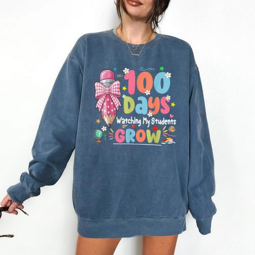 100th Day Of School Teacher Women Floral Books Comfort Colors Sweatshirt - Bookorys DE
