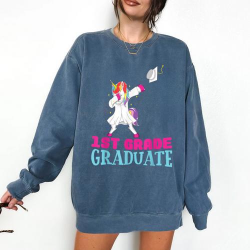 1st Grade Graduation Dabbing Unicorn Lover T-Shirt Kids Comfort Colors Sweatshirt - Best Gift Smart
