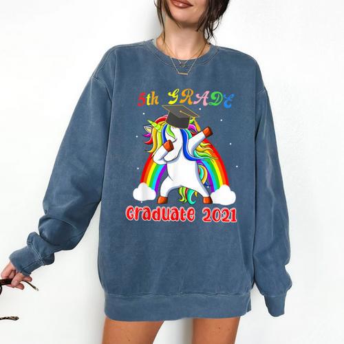 5th Grade Graduate Class 2021 Dabbing Unicorn Graduation Comfort Colors Sweatshirt - Best Gift Smart