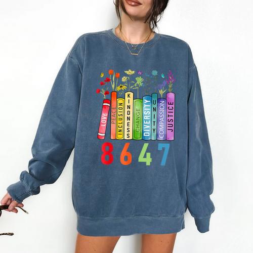 8647 Equal Rights Book Flower Trump Women Rights Feminist Comfort Colors Sweatshirt - Bookorys