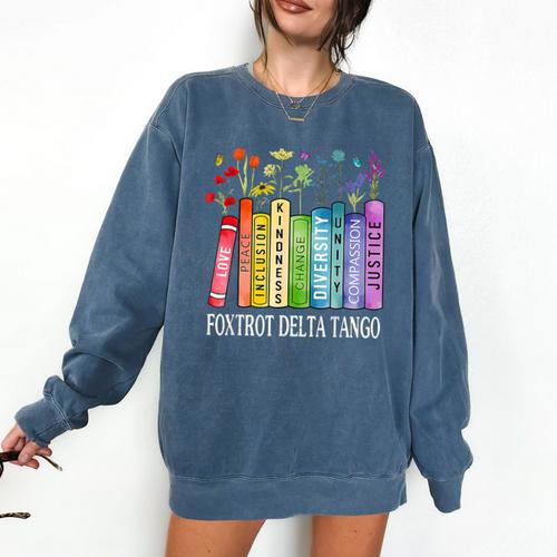 8647 Foxtrots Tangos Deltas Book Flower Resist Book Lovers Comfort Colors Sweatshirt - Bookorys CA