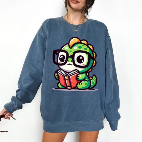 Adorable Book Lover Iguana With Reading Glasses Cute Comfort Colors Sweatshirt - Bookorys