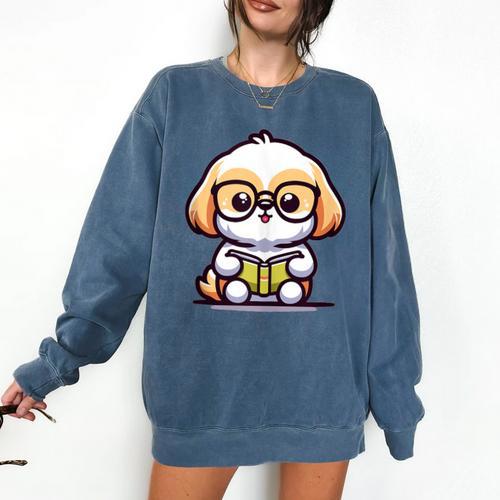 Adorable Book Lover Shih Tzu With Reading Glasses Cute Comfort Colors Sweatshirt - Bookorys