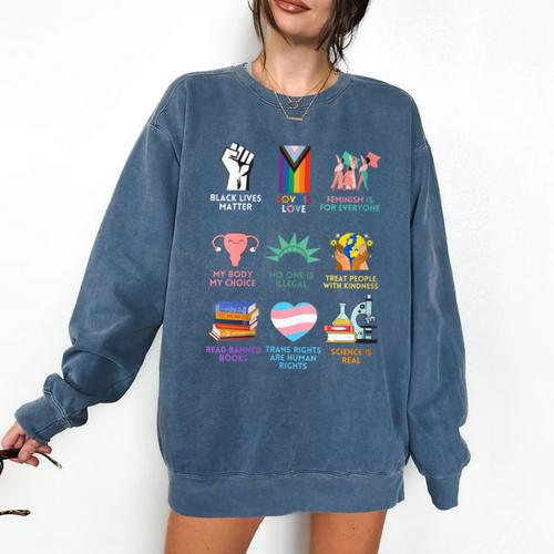 Ally Anti Trump Liberal BLM Love Is Love Banned Books Icons Comfort Colors Sweatshirt - Bookorys CA