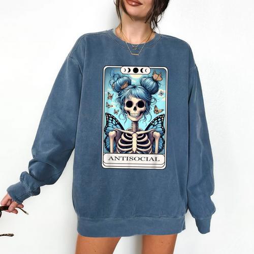 Antisocial Butterfly Tarot Card Introvert Women Stay Home Comfort Colors Sweatshirt - Raresse