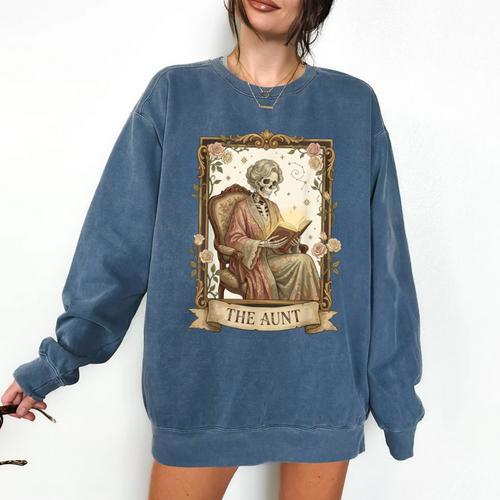 The Aunt Tarot Card Women Skeleton Aunty Book Lover Comfort Colors Sweatshirt - Bookorys AU