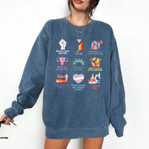 BLM Human Rights Feminism Trans Science Books LGBTQ Quote Comfort Colors Sweatshirt - Bookorys DE