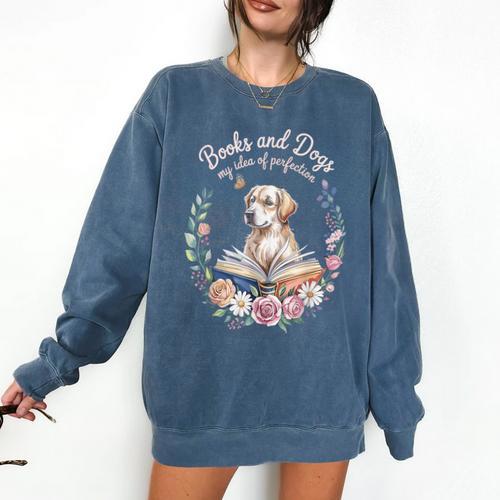 Book And Dog Lover Reading Humor Librarian Comfort Colors Sweatshirt - Bookorys DE