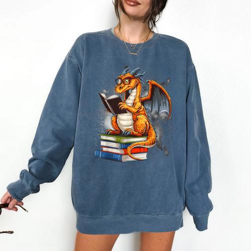 Book Dragon Reading Book Lover Comfort Colors Sweatshirt - Bookorys AU