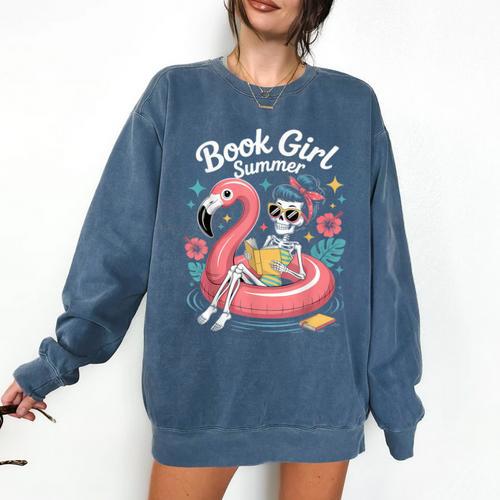 Book Girl Summer Skeleton Reading Books Lovers Beach Comfort Colors Sweatshirt - Bookorys