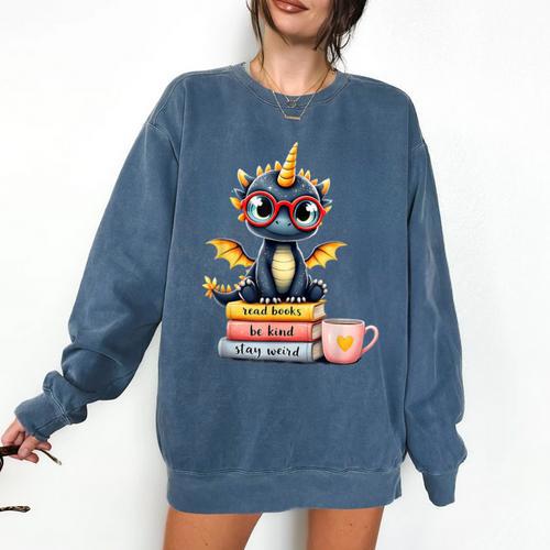 Book Lover Cute Baby Dragon Reading Comfort Colors Sweatshirt - Bookorys AU