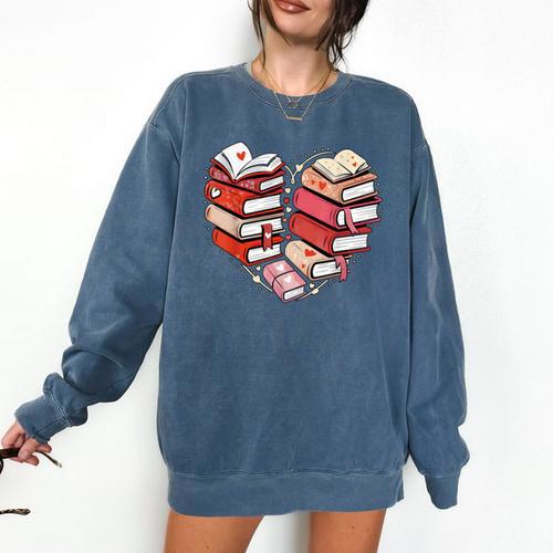 Book Lover Heart Shape Reading Librarian Valentine Men Women Comfort Colors Sweatshirt - Bookorys DE