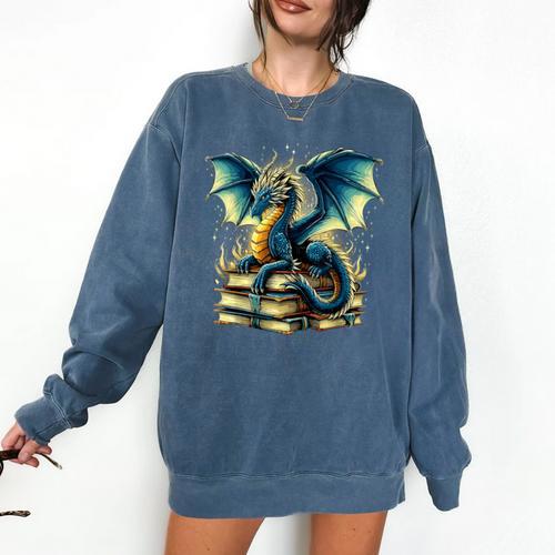 Book Lover Reading Fantasy Dragon Comfort Colors Sweatshirt - Bookorys