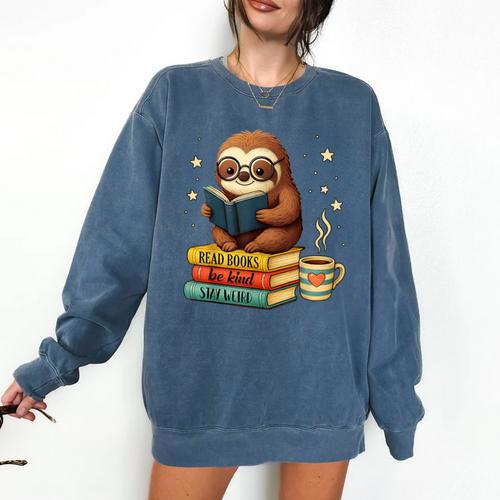 Book Lover Sloth Reading Bookish Library Read Books Be Kind Comfort Colors Sweatshirt - Bookorys DE