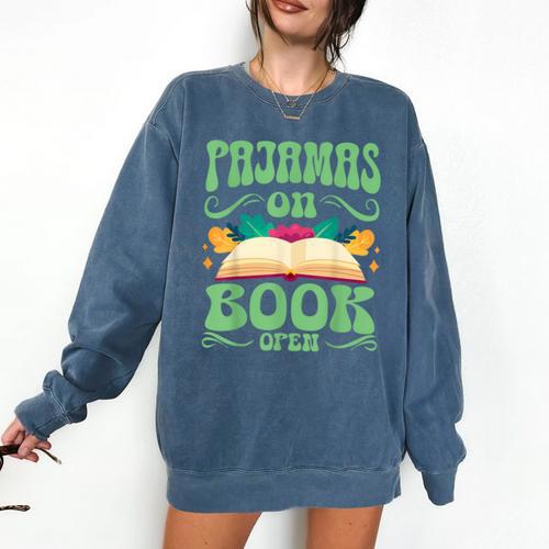 Book And Pajama Pajamas On Book Open Comfort Colors Sweatshirt - Bookorys UK