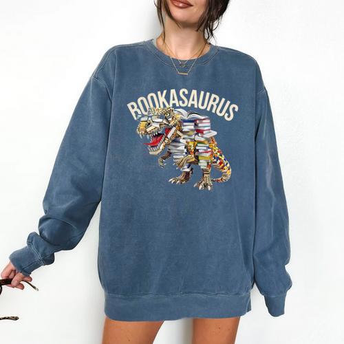 Book Reading Dinosaur T-Rex Dino Bookworm Comfort Colors Sweatshirt - Bookorys