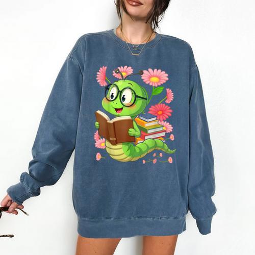 Book Worm Costume World Book Day Cute Kawaii Worm Reading Comfort Colors Sweatshirt - Bookorys