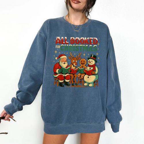 All Booked For Christmas Book Lover Comfort Colors Sweatshirt - Bookorys