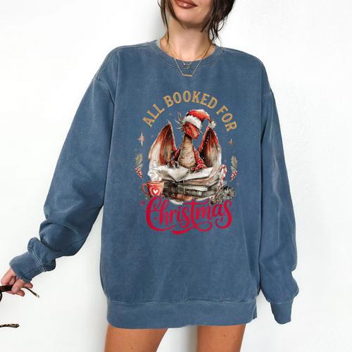 All Booked For Christmas Dragon Comfort Colors Sweatshirt - Bookorys AU