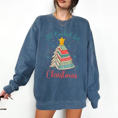 All Booked For Christmas Tree Book Bookish Christmas Comfort Colors Sweatshirt - Bookorys