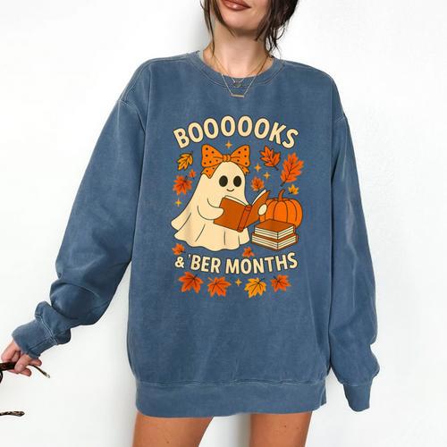 Books And BER Months Fall Librarian Reading Halloween Comfort Colors Sweatshirt - Bookorys DE