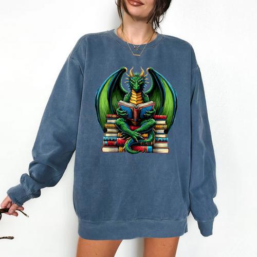 Books Dragon Reading Book Comfort Colors Sweatshirt - Bookorys AU