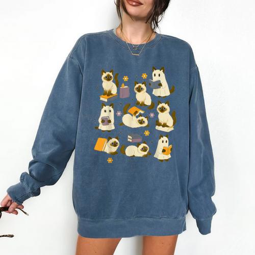 Books Lover Bookish Ghost Himalayan Cat Reading Halloween Comfort Colors Sweatshirt - Bookorys AU