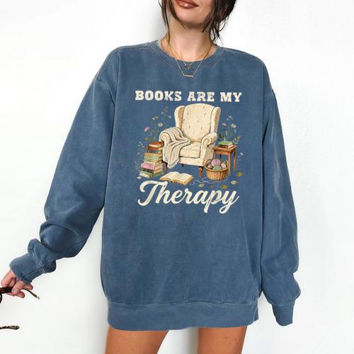 Books Are My Therapy Cozy Reading Chair Artwork Comfort Colors Sweatshirt - Bookorys