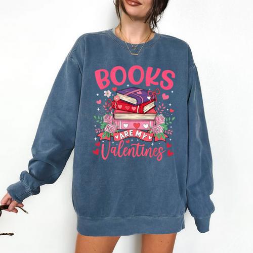 Books Are My Valentine Coquette Bow Book Flower Girl Women Comfort Colors Sweatshirt - Bookorys