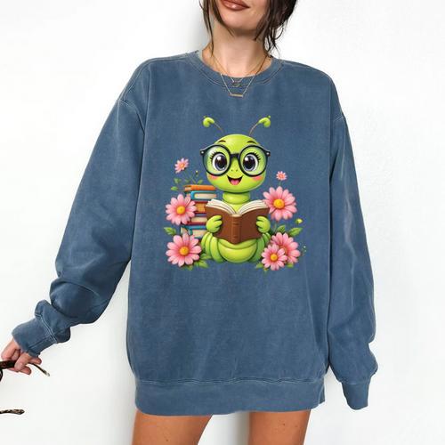 Bookworm Costume Kawaii Reading Worm For World Book Day Comfort Colors Sweatshirt - Bookorys