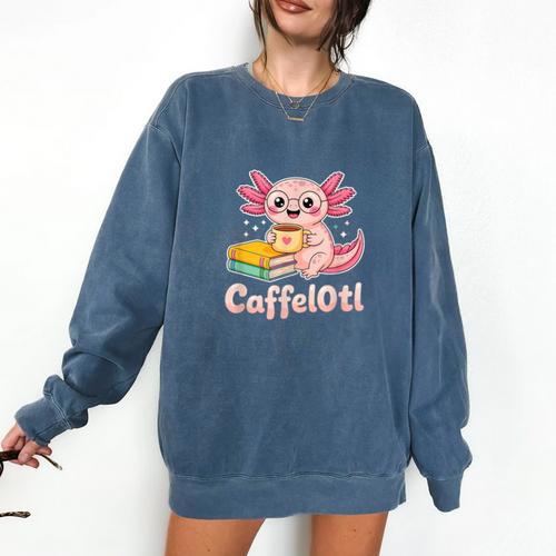 Caffelotl Cute Axolotl Pun Coffee Book Lover Kawaii Humor Comfort Colors Sweatshirt - Bookorys DE