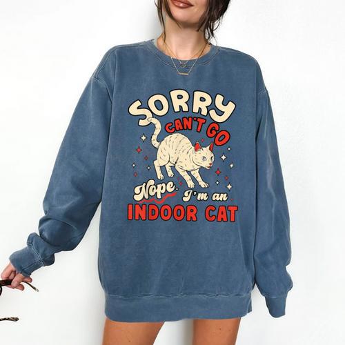 Cat Lover Sorry Cant Go Im An Indoor Introvert Cat Mom Comfort Colors Sweatshirt - Raresse