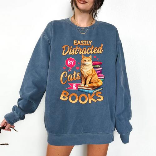 Cat Shirts For Women Book Lover Shirt Cats And Books Comfort Colors Sweatshirt - Bookorys DE