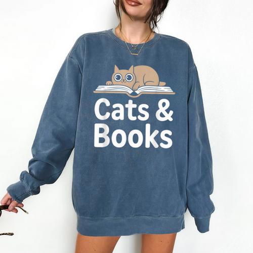 Cats And Books Comfort Colors Sweatshirt - Bookorys AU