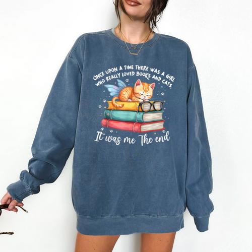 Cats And Books Easily Distracted By Book & Cat Lover Men Women Kids Comfort Colors Sweatshirt - Bookorys