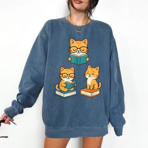 Cats Reading Book Lover Reading Bookworm Reader Comfort Colors Sweatshirt - Bookorys AU