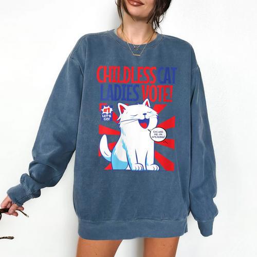 Childless Cat Ladies Vote Kamala Harris Cute Comic Book Cat Comfort Colors Sweatshirt - Bookorys AU