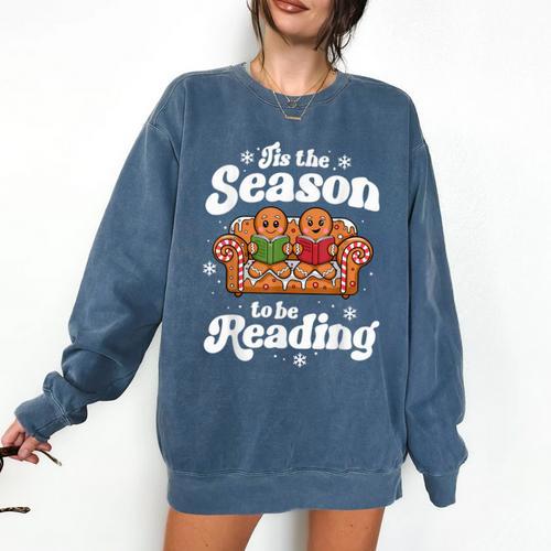 Christmas Book Lover Gingerbread Library Reading Bookaholic Comfort Colors Sweatshirt - Bookorys