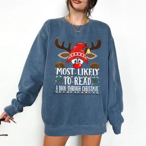 Christmas Matching Most Likely To Read A Book PJS Comfort Colors Sweatshirt - Bookorys DE