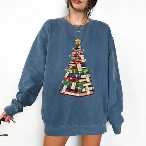 Christmas Tree Of Books For Readers And Librarians Comfort Colors Sweatshirt - Bookorys