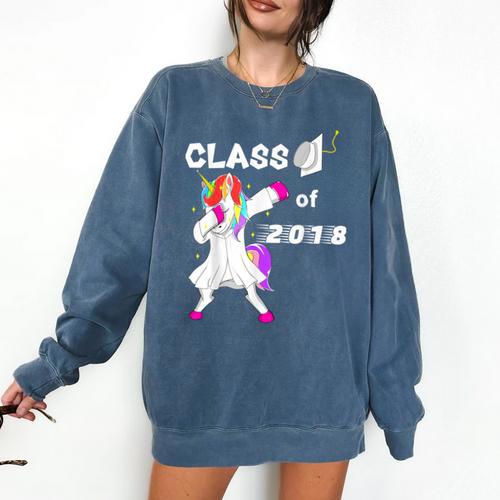 Class Of 2018 Graduation Him Her Unicorn Dabbing Shirt Comfort Colors Sweatshirt - Best Gift Smart