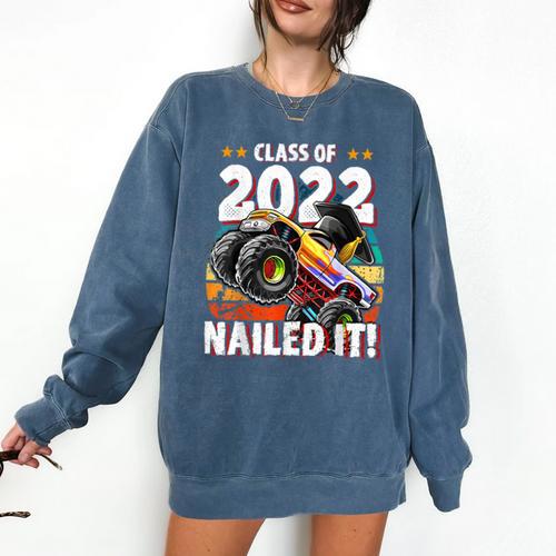 Class Of 2022 Monster Truck Graduation Cap Retro Sunset Boy Comfort Colors Sweatshirt - Best Gift Smart