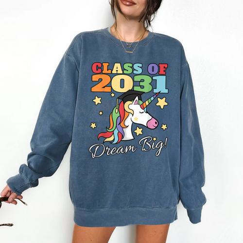 Class Of 2031 Magical Unicorn Graduation Cap Comfort Colors Sweatshirt - Best Gift Smart