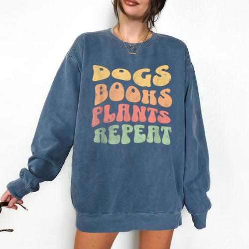 Colorful Dogs Books Plants Repeat Comfort Colors Sweatshirt - Bookorys CA